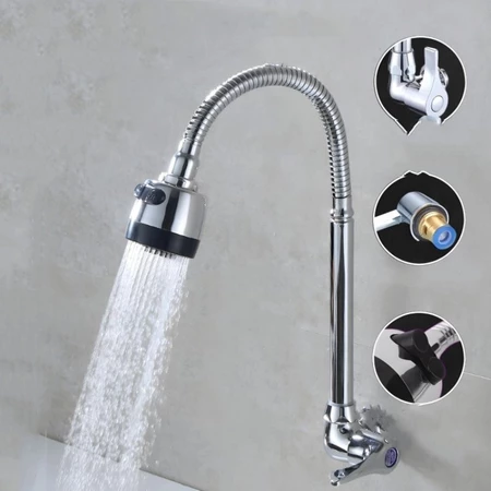 Inox Prata Torneira Com Chuveiro Com Rotação De 360°